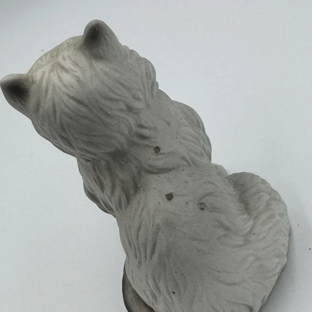 Vintage Cat Figure Ceramic White Black Tail‎